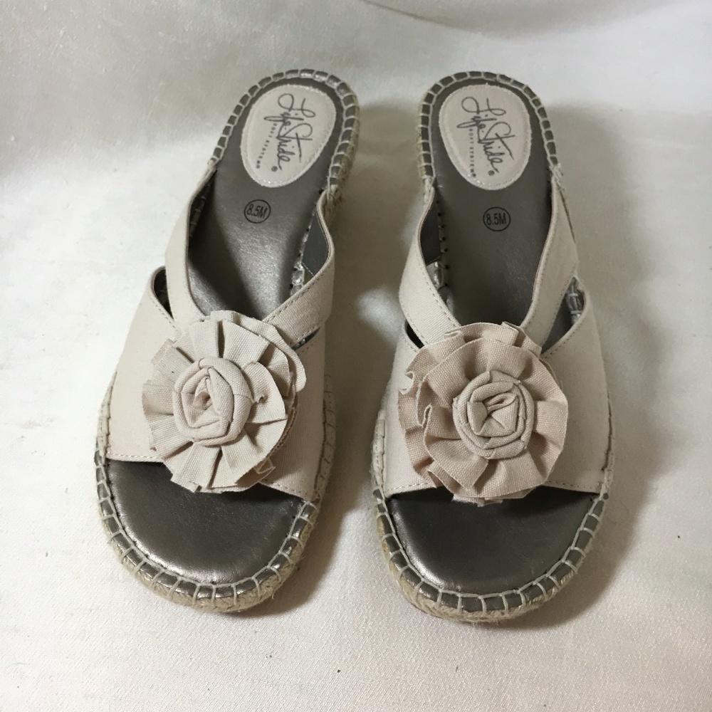 Tan Canvas Espadrille Wedge Sandals